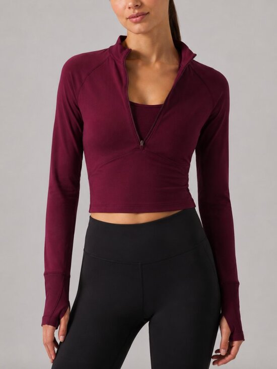 lululemon athletica Jackets & Blazers - Lululemon Burgundy Half Zip Cropped Long Sleeve Top